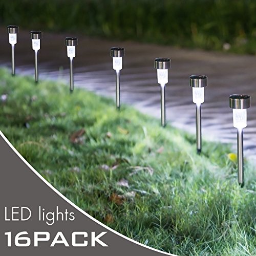 CAIPUDAN 16Pack Solar Lights Outdoor, Outdoor Garden Lights, Solar Pathway Lights, Outdoor Landscape Lighting for Lawn/Patio/Yard/Walkway/Driveway (Stainless Steel) (16Packs)