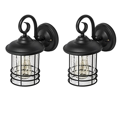 Emliviar 1-Light Outdoor Wall Lantern 2 Pack, Exterior Wall Lamp Light in Black Finish with Clear Seeded Glass -Twin Pack, OS-1803CW1