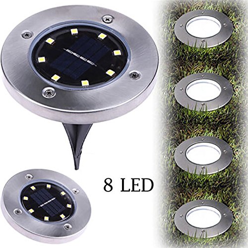 Enjoyee Solar Ground Lights, 8 LED Garden Pathway Light, in-Ground Lights Outdoor, 4 Pack Waterproof Solar Path Lights (Silver White)