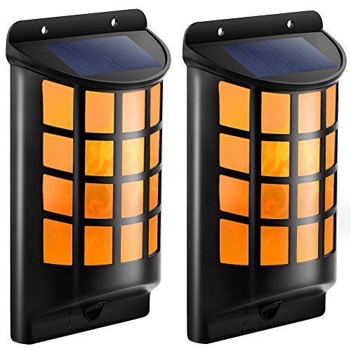 TomCare Solar Lights Waterproof Flickering Flames Wall Lights Outdoor Dark Sensor Auto On/Off Solar Powered Wall Mounted Night Lights Lattice Design for Garden Pathway Door Patio Deck Yard Driveway(2)