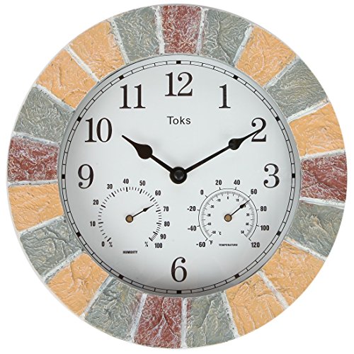 Lily’s Home 10-Inch Faux-Stone Indoor or Outdoor Wall Clock with Thermometer and Hygrometer (Stone)