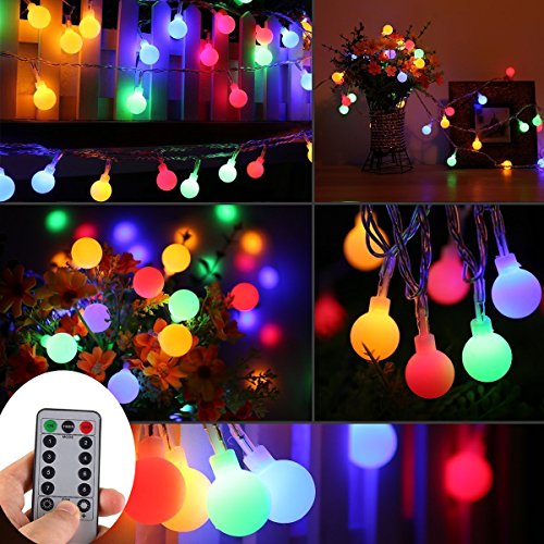 WERTIOO 33ft 100 Leds Globe string Lights Battery Operated, fairy Lights with Remote Control Indoor/Outdoor for Bedroom,Christmas,Garden,Wedding,Parties [8 Modes,Timer] (RGB)