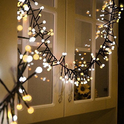 Quntis Christmas Fairy Lights Pretty LED Decorations String Lights Waterproof Starry Curtain lights for Room Bedroom Outdoor Garden Window Party Home Indoor Backyard and Patio(Warm White)