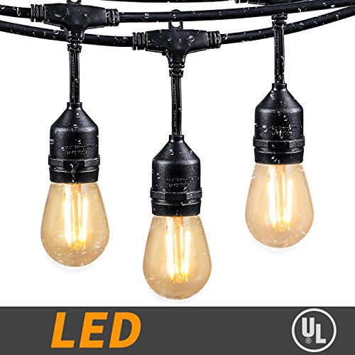 48Ft LED Outdoor String Lights with 15 Dimmable S14 Edison bulbs, Weatherproof Commercial Grade Hanging Patio lights for Deck Backyard Bistro Cafe Pergola Gazebo Wedding Garden Vintage Light Decor