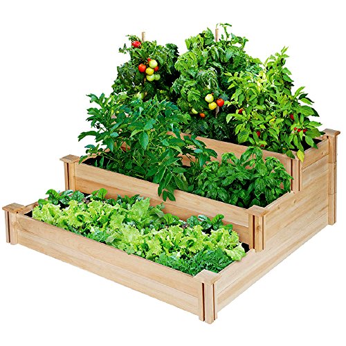 Wooden Raised Bed 3-Tiered Garden Gardening Cedar Fence 4′ x 4′ x 21″ Great For Herbs Flowers Vegetables Durable Construction – Skroutz