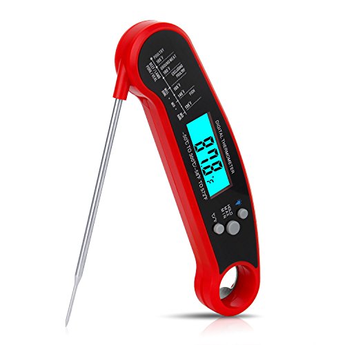 Instant Read Meat Thermometer, Digital Thermometer with Backlight & Calibration, Waterproof Ultra Fast Food Thermometer with Long Probe for Kitchen, Outdoor Cooking, BBQ, Grill, Candy