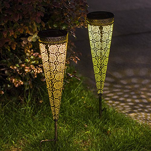 TAKE ME [2 Pack] Solar Pathway Lights Garden Outdoor,Waterproof Metal Warm White LED Stake Decorative Lights for Walkway,Yard,Lawn,Patio (Black)