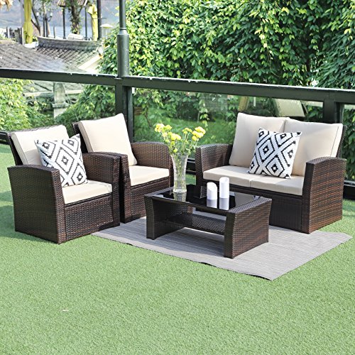 Wisteria Lane 5 piece Outdoor Patio Furniture Sets, Wicker Ratten Sectional Sofa With Seat Cushions,Brown