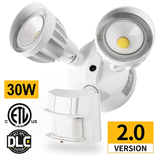 Amico 30W LED Security Light Motion Outdoor, Dual-Head Motion Sensor Outdoor Lights 2500LM 5000K Waterproof IP65 Adjustable Floodlight, ETL & DLC Certificated Flood Lights for Yard Garage – White