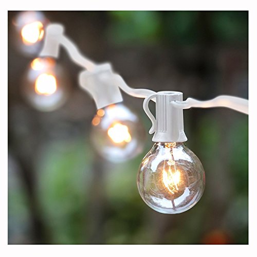 25Ft Outdoor Patio String Lights with 25 Clear Globe G40 Bulbs,UL Certified for Patio Porch Backyard Deck Bistro Gazebos Pergolas Balcony Wedding Gathering Parties Markets Decor,White