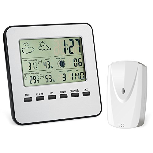 AMIR Wireless Weather Station, Digital Indoor Outdoor Thermometer Hygrometer, Remote Sensor, Home Weather Forecaster Station, Humidity, Clock, Alarm Clock