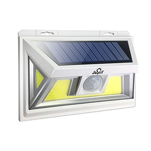JUSLIT Motion Sensor Outdoor 74 Light Sources COB LED Solar Light, Super Bright, with Wider-Angle Lighting Panel, Wireless Waterproof Security Lights for Garage, Pathways, Backyard