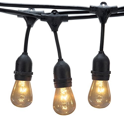 Generalight Advanced Weatherproof Technology-Indoor/Outdoor String Lights-Street & Area Commercial Grade Lighting-48 Feet-15 S14 Style Incandescent Blubs-Heavy Duty-Black-UL Listed