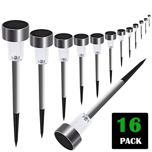 SURSUNNY Solar Lights Outdoor [16pack]- Solar Powered Pathway Lights Outdoor- Bright White -Waterproof Outdoor Landscape Lighting For Lawn/Patio/Yard/Walkway/Driveway (Stainless Steel)