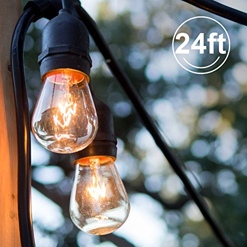 ADDLON Outdoor String Lights -Commercial Grade Weatherproof Lights -24 Ft UL Listed Heavy-Duty Decorative Patio Lights for Market Cafe Bistro Garden Café Wedding Malls