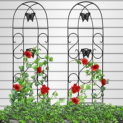 Amagabeli 60″ x 18″ Rustproof Black Iron Butterfly Garden Trellis for Climbing Plants Potted Vines Vegetables Flowers Patio Metal Wire Lattices Grid Panels for Ivy Roses Cucumbers Clematis Pots 2 Pack