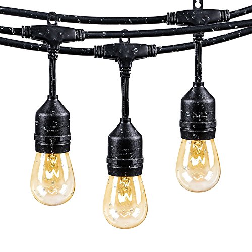 Brightown 48Ft Weatherproof Outdoor Patio String Lights with 15 E26 Base Sockets & S14 Bulbs, Hanging Market Cafe Edison Vintage Strand for Deckyard Backyard Bistro Pergola Wedding Party, Black