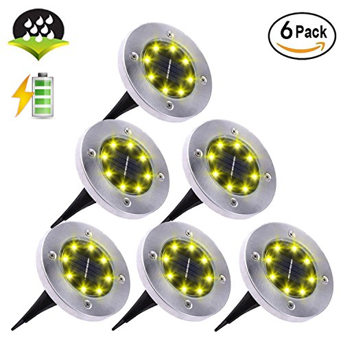 Yakalla Solar Ground Lights,Garden Pathway Outdoor in-Ground Lights with 8 LED (6 Pack)