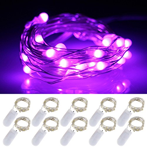 LXS Battery Operated Fairy Lights 10 Sets of 2M/20 LED,Amazingly Bright – Ultra-thin Flexible Easy to Wrap Silver Wire For Halloween Christmas Wedding Party,Fairy Light Effect(10PCS-Purple)