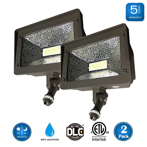 (2 Pack) Dakason 50W LED Flood Light, Dusk-to-Dawn Photocell, 180° Adjustable Arm, Replaces 150-200W Hps/MH, IP65 Waterproof Outdoor Security Lighting Fixture, 100-277Vac 5000K 6000lm ETL DLC Listed