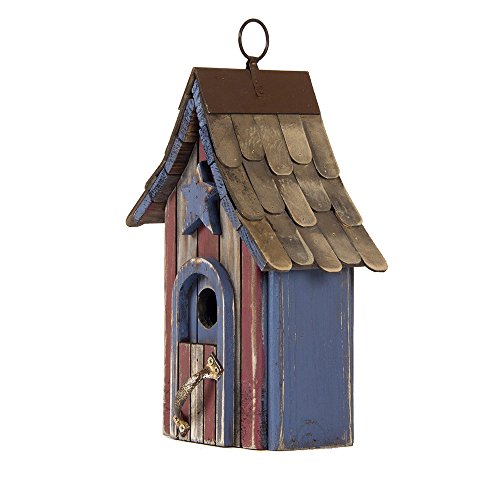 Glitzhome USA Patriotic Hand Painted Wood Birdhouse Single Roof, 10.04″