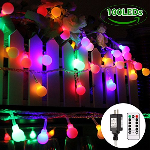 Globe String Lights, 100 LED Colored Fairy Lights Waterproof, String Lights Plug in, 44 Ft, Warm White String Light with Remote Control for Patio Garden Party Xmas Tree Wedding Decoration
