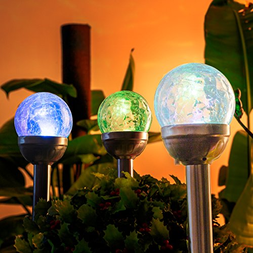 GIGALUMI Solar Lights Outdoor, Cracked Glass Ball Dual LED Garden Lights, Landscape/Pathway Lights for Path, Patio, Yard-Color Changing and White-3 Pack