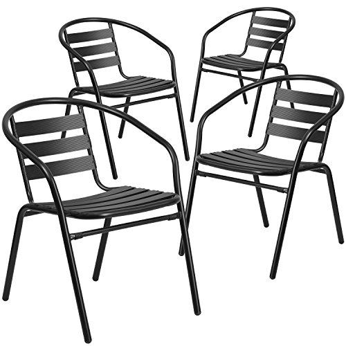 Flash Furniture 4 Pk. Black Metal Restaurant Stack Chair with Aluminum Slats