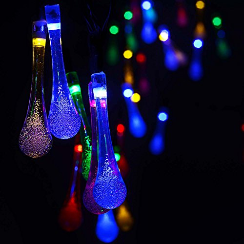 ACE HOME Solar Outdoor String Lights, 20ft 30 LED Warm White Water Drop Solar String Fairy Waterproof Lights Christmas Lights Solar Powered String lights for Patio, Lawn, Christmas,Party(Multi Color)