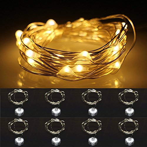 LXS Battery Operated Waterproof String Lights 8 Sets of 2M/20 LEDS For Rustic Wedding Party,Amazingly Bright – Ultra-thin Flexible Easy to Wrap Silver Wire,Fairy Light Effect（Warm White）