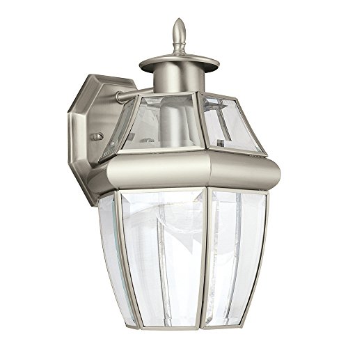 Sea Gull Lighting 8038-965 Lancaster One-Light Outdoor Wall Lantern with Clear Curved Beveled Glass Panels, Antique Brushed Nickel Finish
