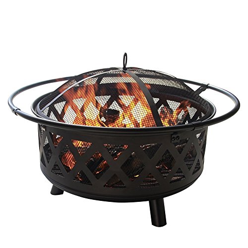 PHI VILLA Fire Pit 29″ Large Steel Crossweave Portable Patio Fireplace, Poker & Spark Screen Included