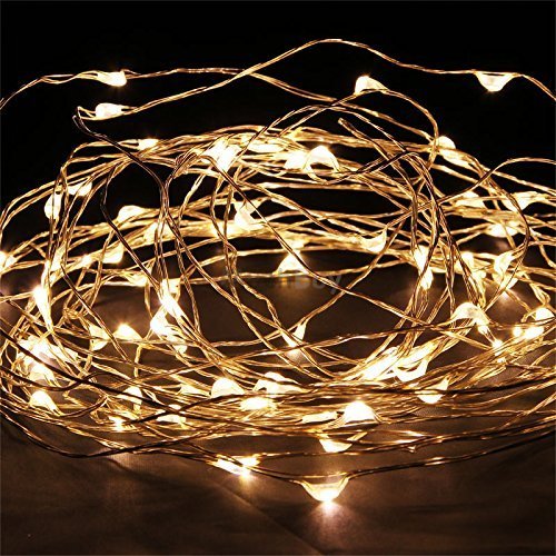 Micro 100 Warm White LED Starry Lights Plug In on 32 Ft Long Silver Ultra Thin String Wire [NEWEST VERSION] , Power Adaptor Included, Perfect For Creating Instant Appeal in Any Setting – Christmas Parties, Bedrooms, or an Intimate Environment Anywhere in the Home, Waterproof LEDs, 100% Products Satisfaction Guarantee