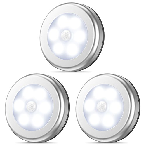 AMIR Motion Sensor Light, Stick-Anywhere Cordless Battery-Powered LED Night Light, Closet Lights，Stair Lights, Tap Lights, Safe Lights for Hallway, Bathroom, Bedroom, Kitchen (White – Pack of 3)