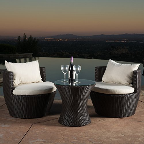 Christopher Knight Home 296323 Kyoto Outdoor Patio Furniture Brown Wicker 3-Piece Chat Set w/Cushions