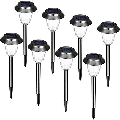 Oak Leaf Solar Lights Outdoor Path Lights IP44 Waterproof 8 Lumens,Polygonal Star Pattern,8-Pack,Gunmetal