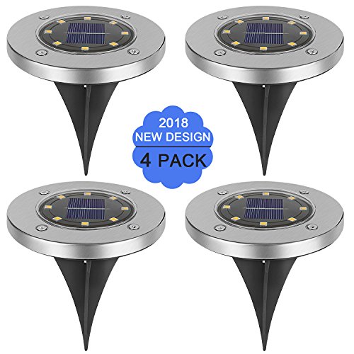 Solar Ground Lights, Solar Garden Light 8 LED, Outdoor Water-Resistant for Garden, Path, Landscape, Patio, Driveway, and Lawn, Easy No-Wire Installation (4 Pack- White)