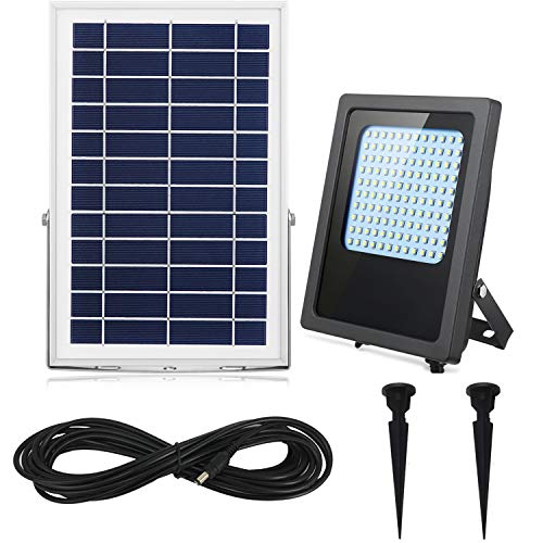 Solar Flood Lights Outdoor Dusk to Dawn 120Leds 1000Lumen Rechargeable Solar Powered Led Security Light IP65 Waterproof Auto On/Off for Garden,Landscape,Yard,Porch,Patio,Garage,Pool,Sign,Billboard (W