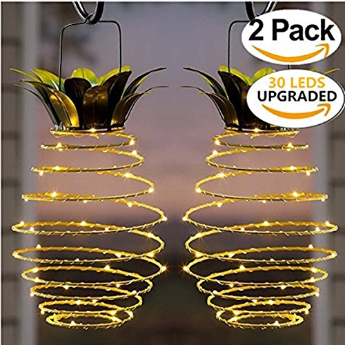 KAZOKU Outdoor Decor Solar Hanging Light with 30 LEDs,【UPGRADED Copper Wire】Garden Lights Copper Wire Pineapple Solar Lights,Decoration Lighting For Patio,Deck,Yard,Garden,Path,Driveway (2 Pack)