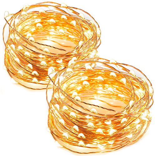 TaoTronics LED String Lights 33 ft with 100 LEDs, Waterproof Decorative Lights for Bedroom, Patio, Parties (Copper Wire Lights, Warm White)-2pack