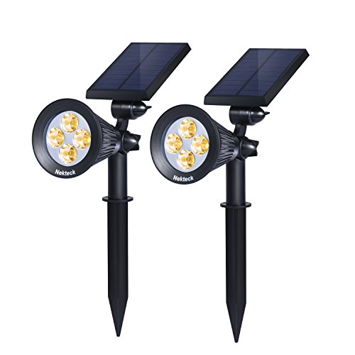 Nekteck Solar Powered Garden Spotlight – Outdoor Spot Light for Walkways, Landscaping, Security, Etc. – Ground or Wall Mount Options (2 Pack, Warm White – 2300K)