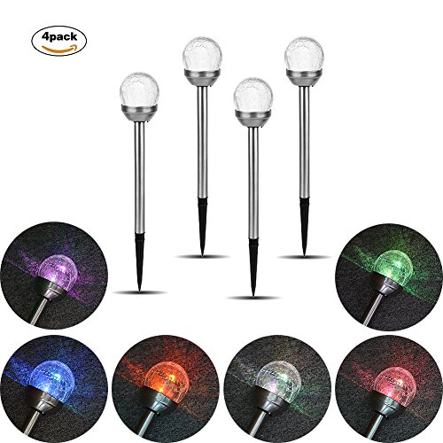 IDABAY Solar Stake Lights Globe LED Lights for Garden Landscape Pathway Patio And Lawn Outdoor Decorations, Pack of 4