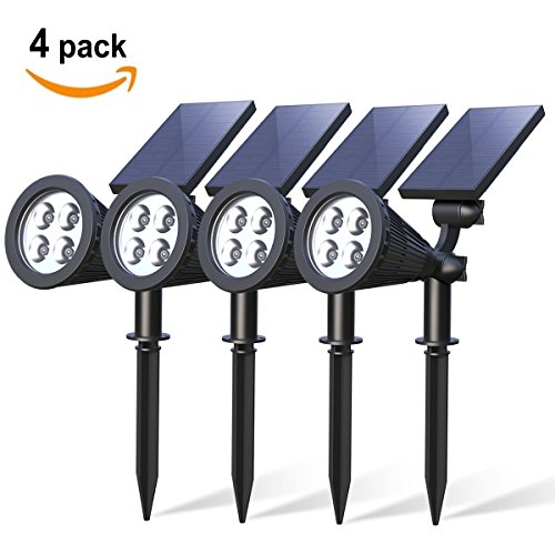 Solar Spotlights, Holan 4-LED Solar Landscape Lights 180 ° Adjustable Waterproof Outdoor Security Lighting 2-in-1 Wall Lights Auto On/Off for Backyard Driveway Patio Gardens Lawn Pool (4 Pack)