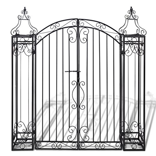 Festnight Ornamental Iron Garden Driveway Entry Gate, 4′ x 8″ x 4′ 5″, Black