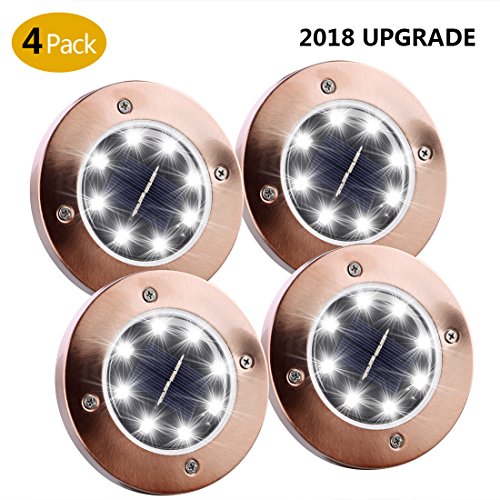 Enjoyee Solar Ground Lights, 8 LED Disk Light, in-Ground Lights Outdoor, 4 Pack Waterproof Solar Path Lights (Copper White)