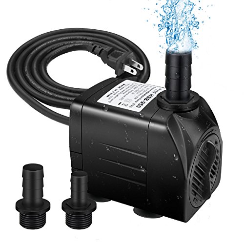 Winkeyes 400GPH Water Pump with 48 Hours Anti Dry Burning, Ultra Quiet 25W Submersible Fountain Aquarium Fish Pond Hydroponic Pump with 6.9ft High Lift, 5.9ft Power Cord, 2 Nozzles