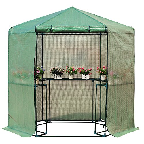 Outsunny 6.5’ x 7’ 2 Tier Outdoor Portable Walk-In Hexagonal Greenhouse Kit