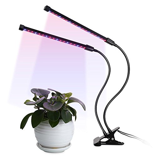 LED Plant Grow Light Dual Head 18W,5 Dimmable Levels, 3/6/12H Timer 64 LED Chips Timing Growing Light with Red/Blue Dimmable Spectrum Bulbs for Indoor and Greenhouse Plants, Adjustable Gooseneck
