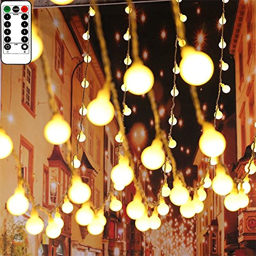 33Ft Indoor/Outdoor String Lights USB Powered 100 LED Globe String Lights Waterproof Fairy Lights with Remote & Timer Hanging Lights String for Patio Garden Porch Wedding Party Xmas Decor, Warm White