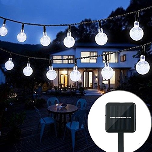 Bolansi Solar String Light 20 ft 30LED Crystal Ball Waterproof String Lights Solar Powered Fairy Lighting for Garden Home Landscape Holiday Decorations(White)